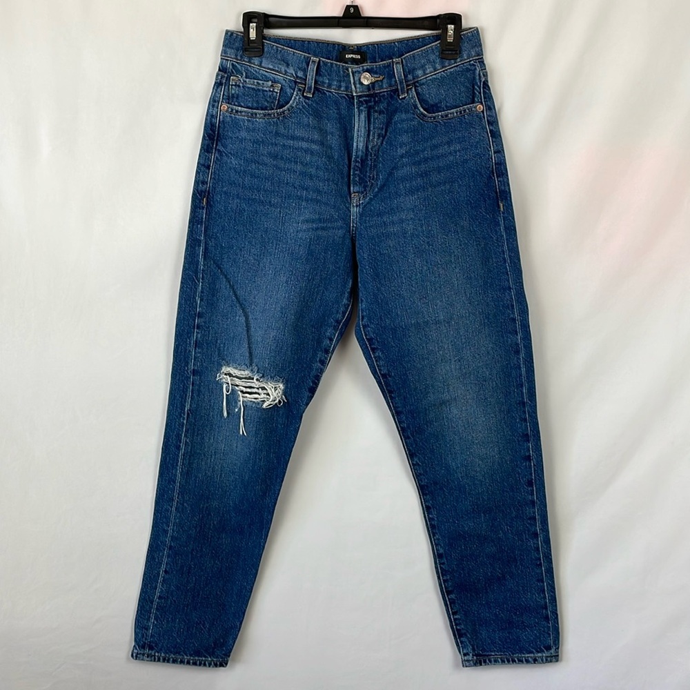 Express Medium Wash Rigid Denim Tapered Ankle High Rise Blue Jeans - Size 4R